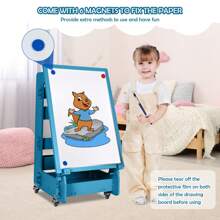 Kids' Standing Art Easel Dry-Erase Board Double Sided Chalkboard Navy - Navy Blue - View 5