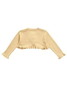 Toddler Baby Girl Sweater Crop Top Knit Cardigan Long Sleeve Ruffled One Button Cute Outwear Kids Fall Shrug Cover Up - 杏色 - 查看 3