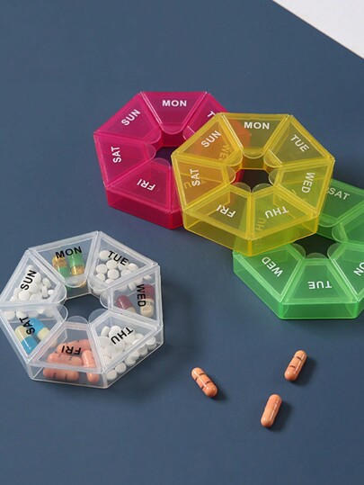 1 Pieza Caja portátil de almacenamiento de pastillas de 7 días con marca de hora, caja de almacenamiento semanal de medicamentos y vitaminas para uso diario fácil, compartimientos sellados a prueba de polvo y agua, durable y conveniente para la gestión personal de medicamentos, adecuada para viajes o uso en casa