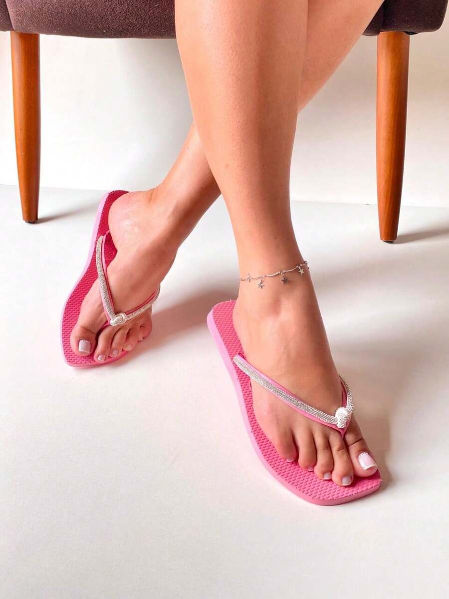 Rhinestone Flip Flops: The Touch Of Shine Your Look Deserves! - Baby Pink - View 1