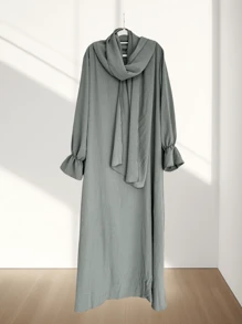 Khăn trùm đầu một mảnh thiết kế tay áo hoa CEY vải nhăn rộng rãi và thoải mái Abaya phù hợp cho phụ nữ mặc khi đi chơi hàng ngày và cầu nguyện - Nhiều màu - Xem 6