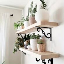 2 Pcs Triangle Wrought Iron Framed Shelving Brackets, Wall Board Supported Racks, Home Decor Floating Board Storage Brackets, Iron Book Shelf Support, Partition Shelf Bracket, Wood Board Storage Wall Mount - Multicolor - View 2