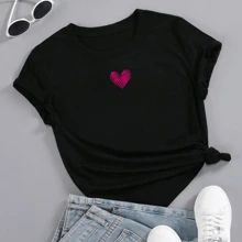 Women's T-Shirt Blouse Flower T-Shirt Astheric 100% Cotton - 黑心 - 查看 1