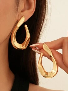 1 对时尚夸张不对称扭曲开口弧形不锈钢环状耳环，适合女性在派对上佩戴或作为礼物 - 金黃色 - 查看 8