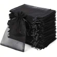 10pcs/20pcs/30pcs 4x6 Inches Luxurious Organza Drawstring Jewelry Pouches - Wedding Party Christmas Favor Gift Bags & Organizers - Reusable, Soft, And Durable Black Gift Wrapping Accessories - Multicolor - View 2
