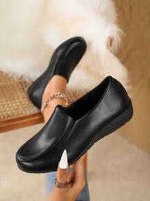 Giày công sở đế bằng phong cách Anh đa năng cho nữ, giày làm việc thoải mái cho các bà mẹ, mùa xuân/thu - màu đen - Xem 4