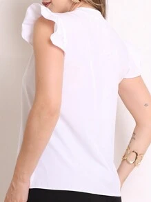 MARILYN MONNA New Women's Solid Color Classic V-Neck Ruffle Elegant Notched Neck Sleeve Blouse - 白色 - 查看 2
