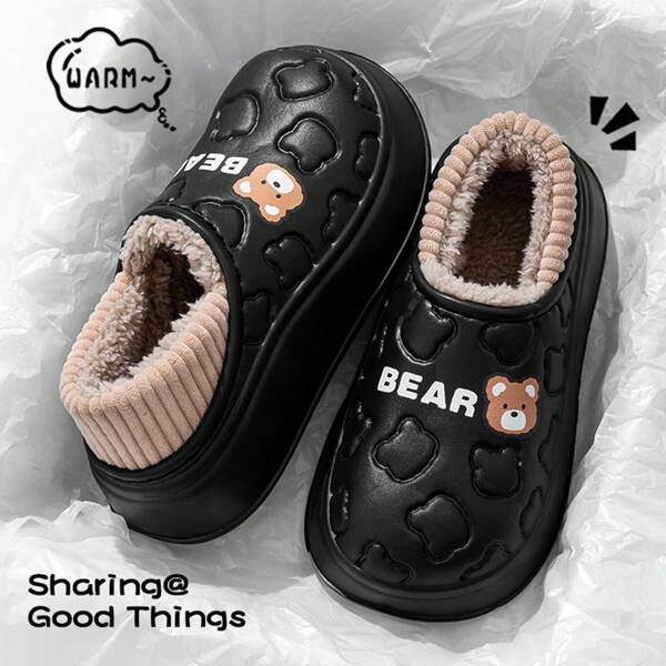 Wodoodporne puszyste kapcie dla kobiet, antypoślizgowe, ciepłe, grube, pluszowe sandały, odpowiednie dla par jesienią/zimą