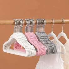 10 件 HOUCOC 植绒衣架 - 防滑、无痕衣架，带圆形裤子/衬衫杆和肩部凹槽，防滑、节省空间，适合家庭、学生宿舍悬挂，防止肩部痕迹，无痕青年服装衣架，春季、简约、夏季上衣 - 彩色 - 查看 4