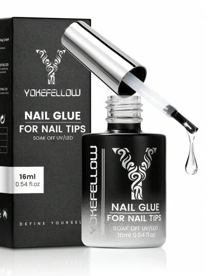 YOKEFELLOW 16ml Colla per unghie finte, 6 in 1 ad alta capacità, super forte, lunga durata, asciugatura rapida, colla per unghie, base, gel costruttore per unghie finte e applicazione di strass e adesivi per unghie, forniture professionali per arte di unghie da salone, per uso fai-da-te con lampada UV LED, per ragazze