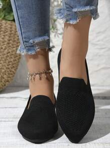 Women's Versatile Casual Comfortable Low Block Heel Pointed Toe Slip-On Sneakers, Suitable For All Seasons - Black - View 2