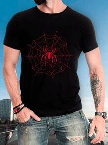 Black Streetwear T-Shirt Tumblr Style Red Spider In The Web - EXCLUSIVE NEW - 黑色 - 查看 1