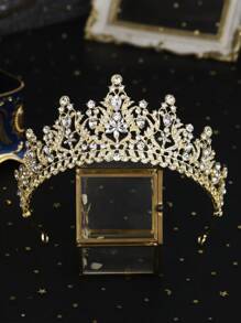 1 pieza Corona dorada de tiaras para mujeres, diadema de cristal con corona de princesa de strass, accesorios para el cabello, joyería, novia, boda, cumpleaños, fiesta, baile de graduación, Navidad, Ramadán