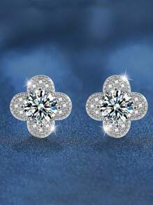 KAHOOT Aretes de tachuela de trébol de cuatro hojas de moissanita de 1 quilate * 2 en plata de ley 925, adecuados para el Día de Acción de Gracias, Halloween, Navidad y San Valentín, viajes, ropa, regalos de aniversario de bodas, cajas de regalo, incluido el certificado GRA