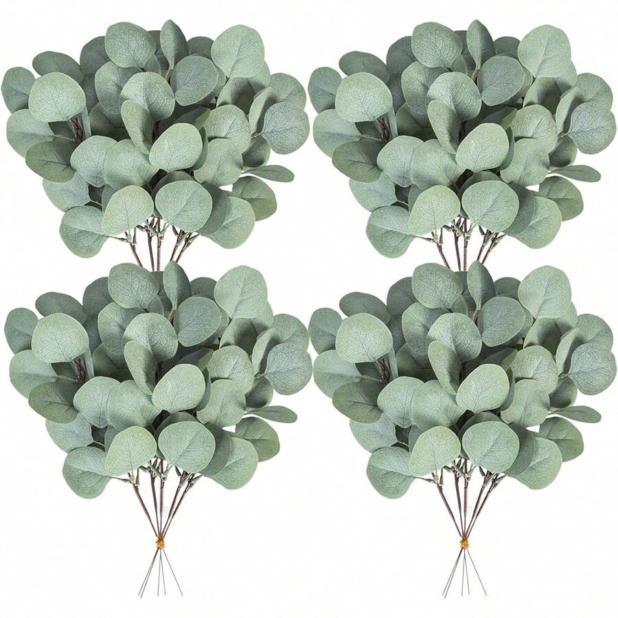 10/50 ورقة نباتية اصطناعية من نبات الأوكالبتوس، مناسبة للمنزل والحديقة الخارجية وهدايا عيد الحب والعام الجديد، أوراق شجر دولار فضية مزيفة بكميات كبيرة، لون رمادي أخضر، طويلة، مناسبة للأعراس والمناسبات والترتيبات الزهرية - أخضر - مشاهدة 1