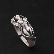 1pc Vintage Style Men's Ring With Nude Woman Design - Zinc Alloy, Antique Silver Plated