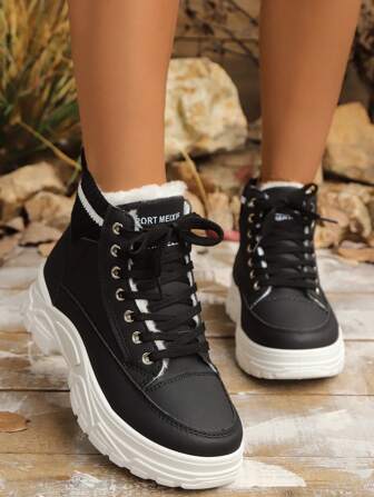 Fashion High-Top Sneakers, New Autumn/Winter Versatile Plush-Lined Women Shoes, Boots, Snow Boots