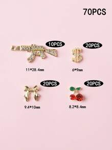 70 cái/gói Phụ kiện trang trí móng tay đính đá mới, Hoa anh đào kim loại 3D hỗn hợp, Súng bắn đá, Vàng trơn, Nơ ruy băng mịn, Phong cách sang trọng Châu Âu & Mỹ, Đá Cubic Zirconia khảm đồng, Trang sức móng tay sáng bóng đa năng đơn giản, Phụ kiện nghệ thuật làm móng DIY, Đá quý làm móng Đồ dùng làm móng - Nhiều màu - Xem 2