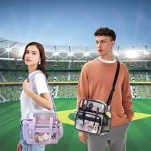 PIG PIG GIRL 12" Stylish PVC Clear Bag With Detachable Shoulder Strap, Waterproof And Sturdy, Suitable For Stadium Events, Concert Clear Bags, Places Requiring Security Inspection - Camping, Cruise/Vacation Must-Have, Anniversary Gift - Black - View 2