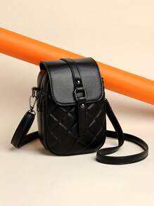 Túi đeo chéo Mini Argyle Quilted, Túi điện thoại nắp gập bằng da PU màu đen dành cho nữ có dây đeo có thể điều chỉnh, nhẹ và thời trang - màu đen - Xem 5