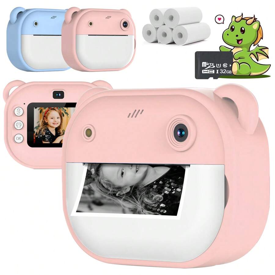 儿童相机即时打印，适合儿童，适合男孩女孩的圣诞节生日礼物，适合幼儿的高清数码摄像机，适合 4 5 6 7 8 9 10 岁以上儿童的便携式玩具