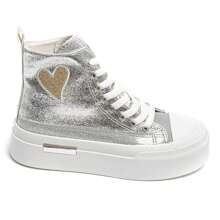 Women's Thick Sole Lace-Up Sneakers, With Heart-Shaped Patch, Available In Multiple Colors - Silver - View 2