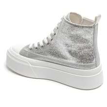 Women's Thick Sole Lace-Up Sneakers, With Heart-Shaped Patch, Available In Multiple Colors - Silver - View 3