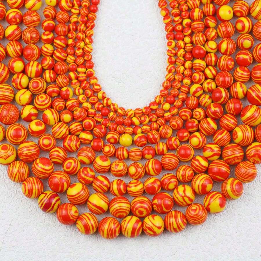 Hạt tròn ngọc lam tổng hợp tự nhiên màu cam 4/6/8/10m dùng làm vòng tay, vòng cổ, hoa tai, đồ trang sức thủ công thời trang - malachite màu vàng cam - Xem 1