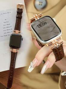 1 件兼容 表带 真皮深棕色优质鳄鱼纹超细纤维皮表带 兼容 表带 S10/9/87 SE654321/38/40/41/42/44/45/49mm 压纹设计 不单调 小腰