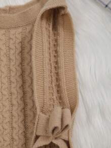 婴儿 3D 蝴蝶结针织背心连体衣，春夏季休闲装 - 卡其色 - 查看 5