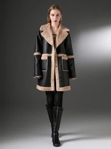 Women's Mid-Length Contrast Color Casual Fluffy Jacket