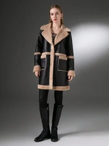 Women's Mid-Length Contrast Color Casual Fluffy Jacket