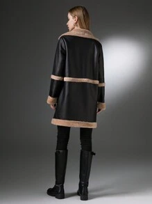 Women's Mid-Length Contrast Color Casual Fluffy Jacket