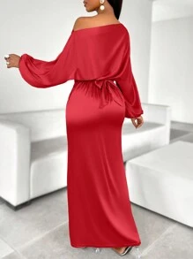 AIJ Amarilo Women's Elegant Solid Color One Shoulder Twist Front Tie Split Thigh Bodycon Dress For Party