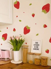 1 Set Of Strawberry Removable Waterproof Self-Adhesive PVC Stickers, Suitable For Living Room, Bedroom, Background Wall, Wall Decoration, Home Decoration,Renovation Stickers Peel Wall Panels,Wall Paper, Wallpapers,Spring Decoration Items Refresh Your Home,Rama Decoration Stickers
