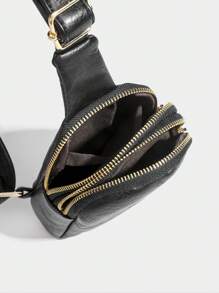 时尚字母印花小号斜挎包胸包带可调节肩带，男女通用休闲斜挎包单肩包，轻便多功能旅行斜挎包挎包，适合旅行、徒步旅行、骑自行车、户外徒步旅行、登山骑行、通勤 - 黑色 - 查看 3