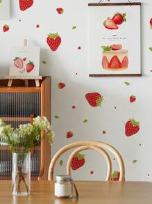 1 Set Of Strawberry Removable Waterproof Self-Adhesive PVC Stickers, Suitable For Living Room, Bedroom, Background Wall, Wall Decoration, Home Decoration,Renovation Stickers Peel Wall Panels,Wall Paper, Wallpapers,Spring Decoration Items Refresh Your Home,Rama Decoration Stickers