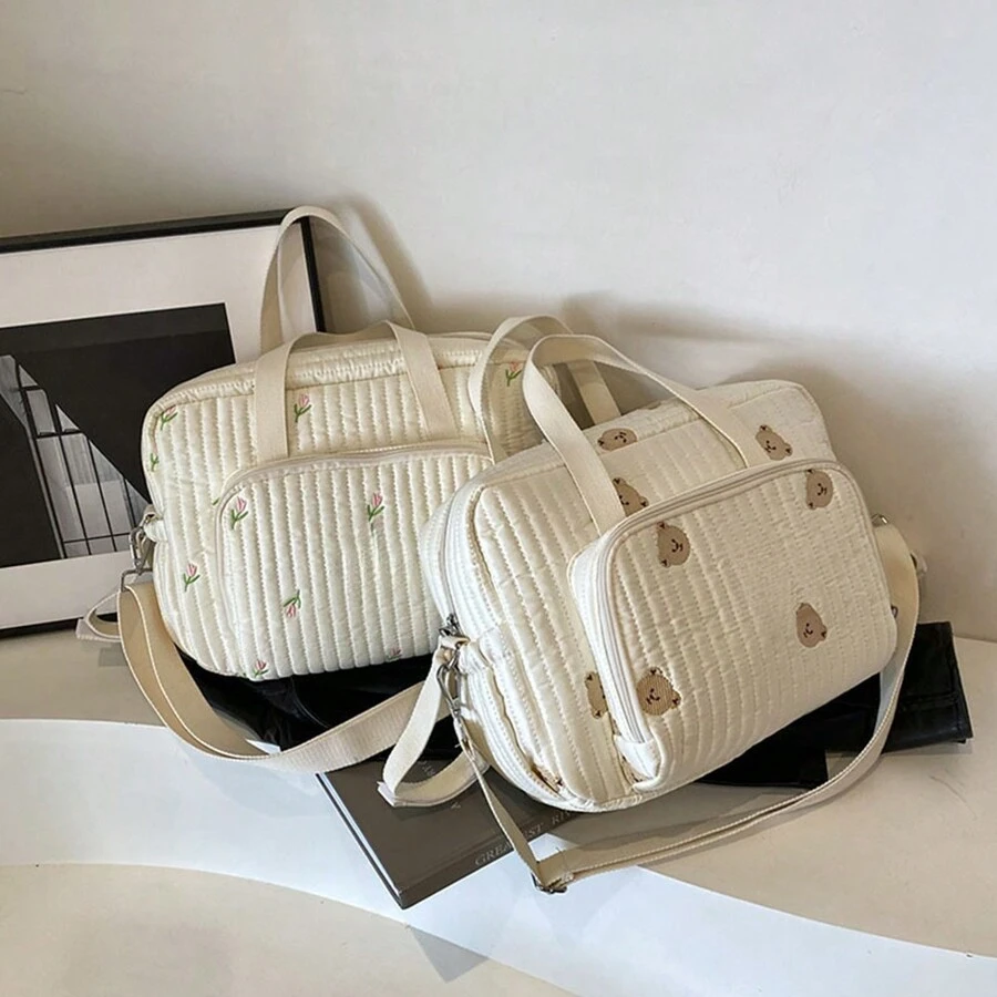 1pc Embroidered Bear Mommy Bag, Large Capacity Maternity Backpack, Shoulder And Crossbody Bag