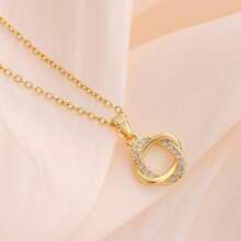 1pc Hollow Out Circle & Cubic Zirconia Detail Geometric Round Wreath Collarbone Necklace - Gold - View 5