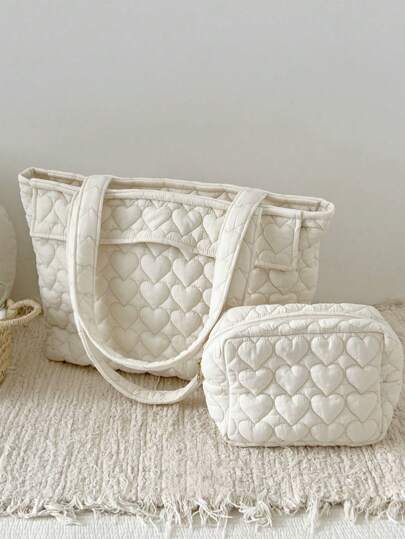 1 Pc Large Multifunctional Fashion Heart-Shaped Mummy Shoulder Bag, Travel Backpack, Diaper Bag With Compartments, Gift Bag For Pregnant Girl & Babies, High Capacity