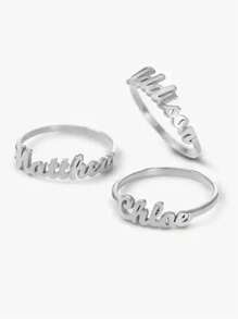 TRACEE Private Custom Name Ring Classic Ins Style Letter Ring Couple 18K Gold Stainless Steel Jewelry Silvery - Silver - View 18