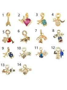 1pc Copper Gold-Plated Micro Inlaid Zirconia Travel Vacation Style DIY Pendant For Jewelry Making For Women Can Use For Earring Necklace - Gold - View 6