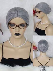 老太太假发服装套装，适合万圣节派对，短款灰色优质合成无胶耐热高温纤维头发，带发髻，适合夫人。 - 彩色 - 查看 13