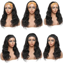 Uveous 24 Inch 200% Density Body Wave Headband Human Hair Wig Machine Made Human Hair Wig Ready To Wear Headband Body Wave Remy Human Hair Wigs For Women - Natural Black - View 8