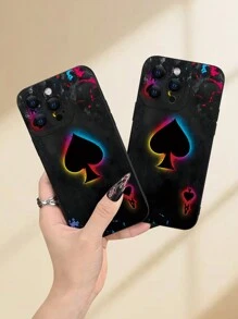 1 Peça Conjunto Criativo de Cartões de Jogar com Gráfico de Pôquer, Estampa de Padrão 2D, Estilo Fashionista e Único, Estética Adequada como Presente para Amigos, Família, Casais, Aniversário, Natal, Ano Novo, Compatível com iPhone 16/15/14/13/12/11/Pro/ProMax/X/XR/XS/XSMAX/7/8/PLUS e Modelos de Smartphone - Preto - Visão 6