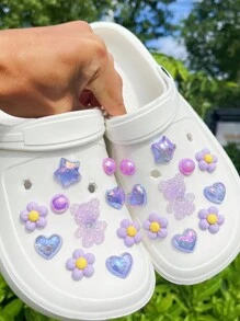 20个闪亮彩色小熊造型木屐装饰纽扣，适用于镂空凉鞋和沙滩鞋 - 紫色 - 查看 4