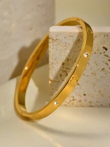 TONSI 1件18K镀金螺丝扣手镯，不锈钢手镯，男女通用，镶嵌立方氧化锆，女士首饰 - 金色 - 查看 8