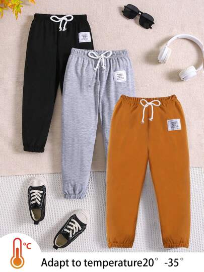 2-7 Years Young Boy Casual Sports Pants, Spring/Summer/Autumn Solid Color Long Trousers 3pcs/Set