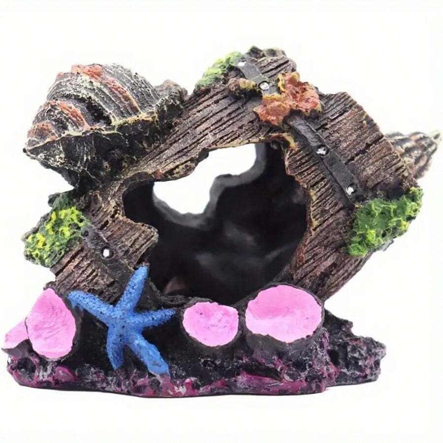 Unique Resin Betta Cave Hideout - Fish And Shrimp Shelter, Antique Wine Barrel Shell Aquarium Decoration Ornament - Multicolor - View 1