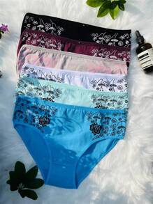 6pcs Floral Print Cotton Briefs Sexy Comfy Breathable Stretchy Intimates Panties Women's Lingerie & Underwear - 彩色 - 查看 2